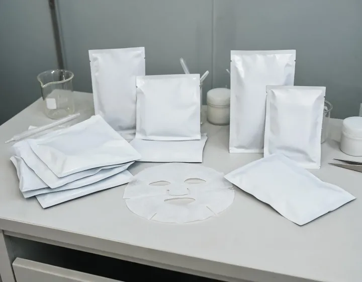 Sheet Mask Sourcing on a cosmetics bench, illustration only